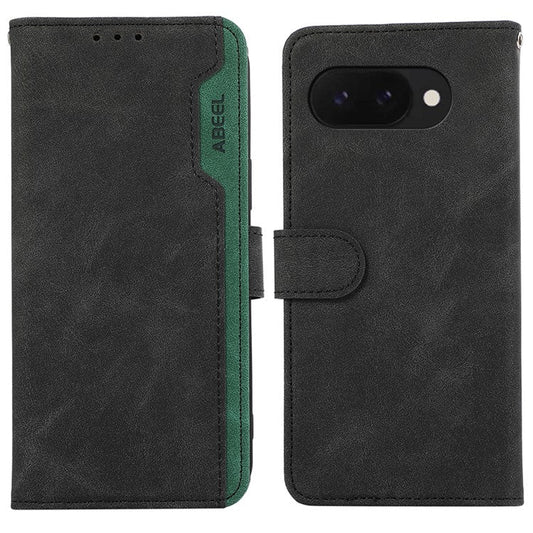 ABEEL For Google Pixel 9a Case Color Splicing Leather Flip Phone Cover RFID Blocking - Black