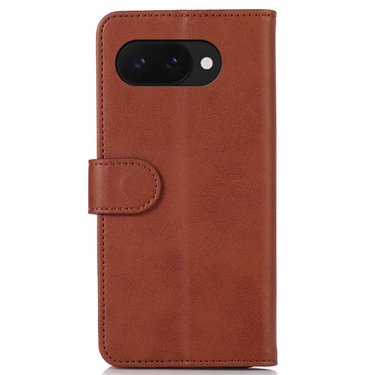 For Google Pixel 9a Case Cowhide Texture Leather Wallet Phone Cover with Stand - Brown