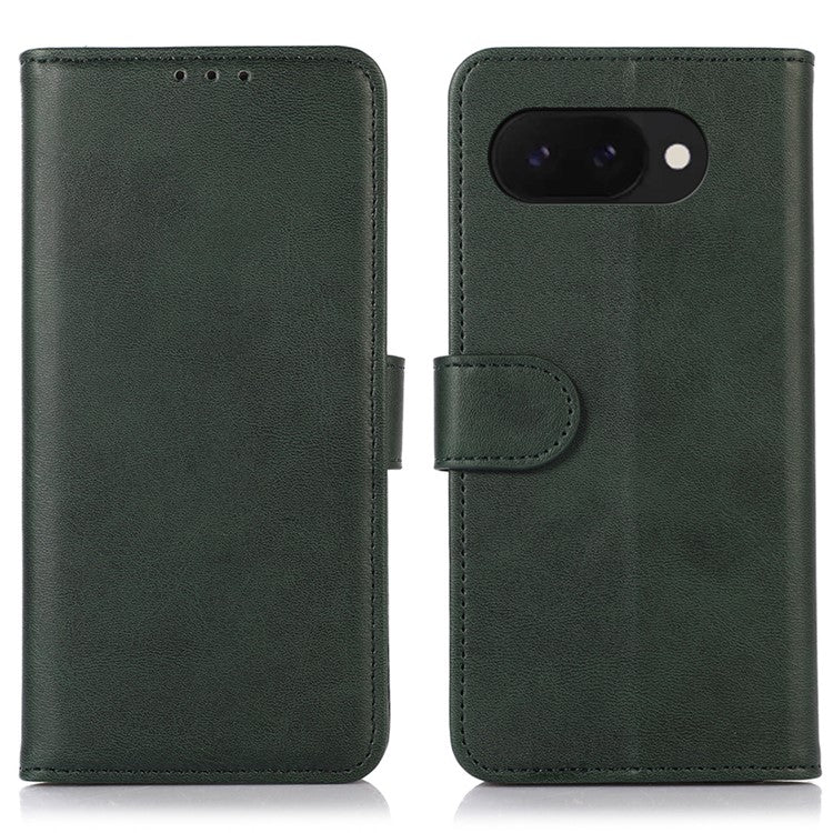For Google Pixel 9a Case Cowhide Texture Leather Wallet Phone Cover with Stand - Green
