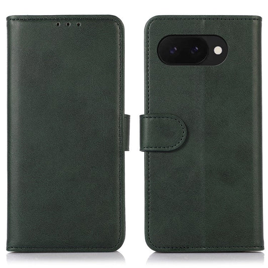 For Google Pixel 9a Case Cowhide Texture Leather Wallet Phone Cover with Stand - Green