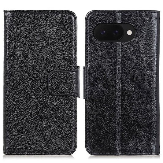 For Google Pixel 9a Case Nappa Texture Split Leather Wallet Phone Cover - Black