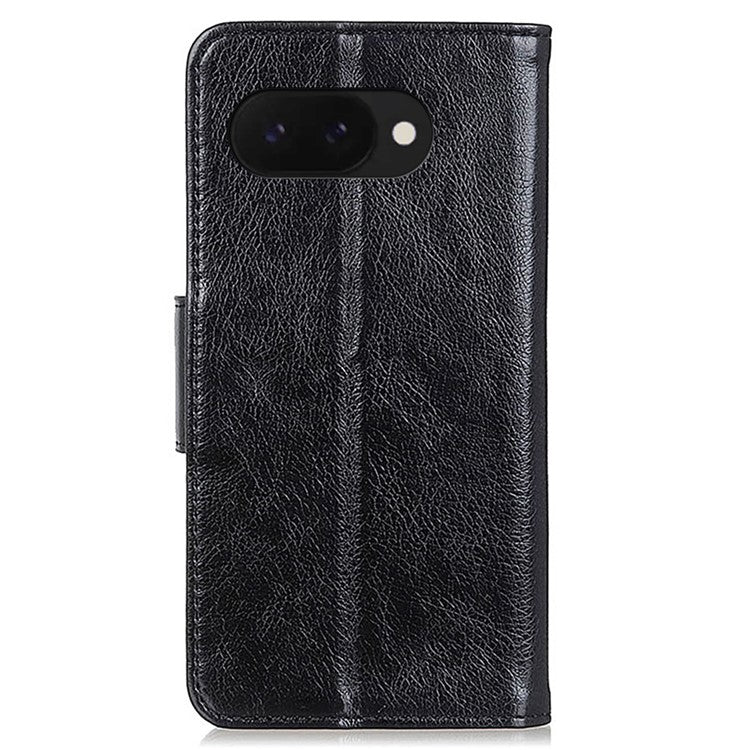 For Google Pixel 9a Case Nappa Texture Split Leather Wallet Phone Cover - Black