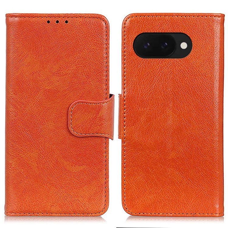 For Google Pixel 9a Case Nappa Texture Split Leather Wallet Phone Cover - Orange