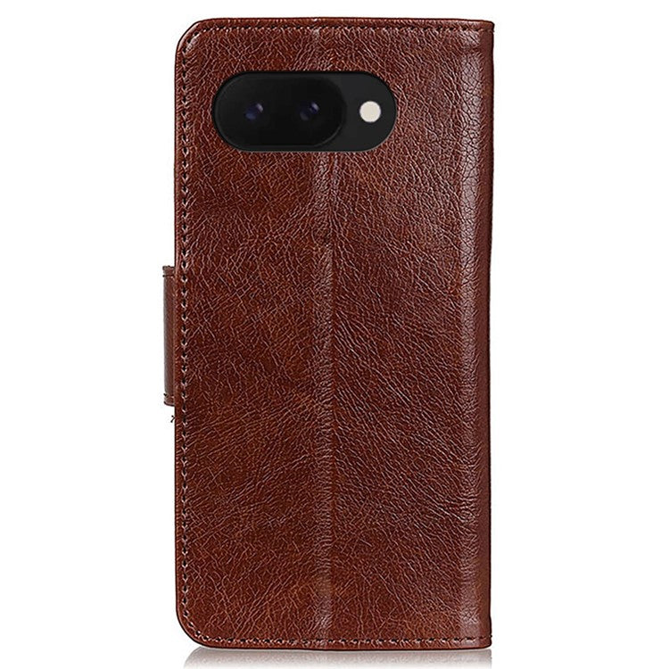 For Google Pixel 9a Case Nappa Texture Split Leather Wallet Phone Cover - Brown