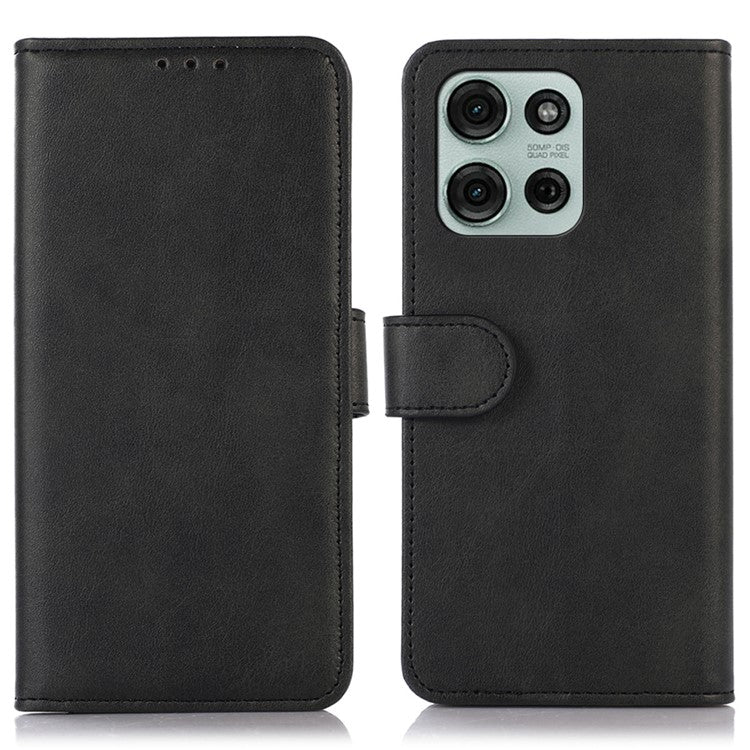 For Motorola Moto G75 5G Case Cowhide Texture Leather Wallet Phone Cover with Stand - Black