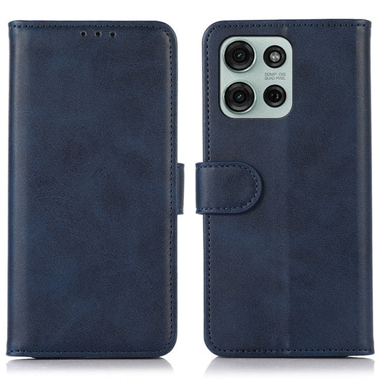 For Motorola Moto G75 5G Case Cowhide Texture Leather Wallet Phone Cover with Stand - Blue