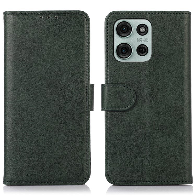 For Motorola Moto G75 5G Case Cowhide Texture Leather Wallet Phone Cover with Stand - Green