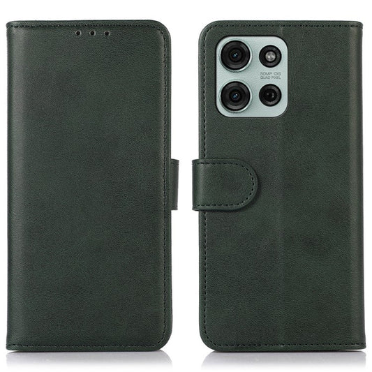 For Motorola Moto G75 5G Case Cowhide Texture Leather Wallet Phone Cover with Stand - Green