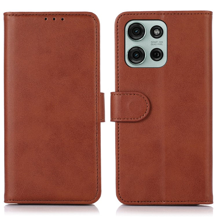 For Motorola Moto G75 5G Case Cowhide Texture Leather Wallet Phone Cover with Stand - Brown