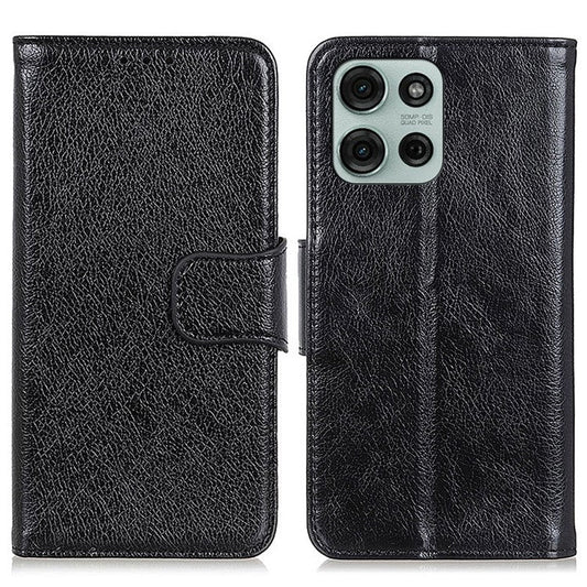 For Motorola Moto G75 5G Case Nappa Texture Split Leather Wallet Phone Cover - Black