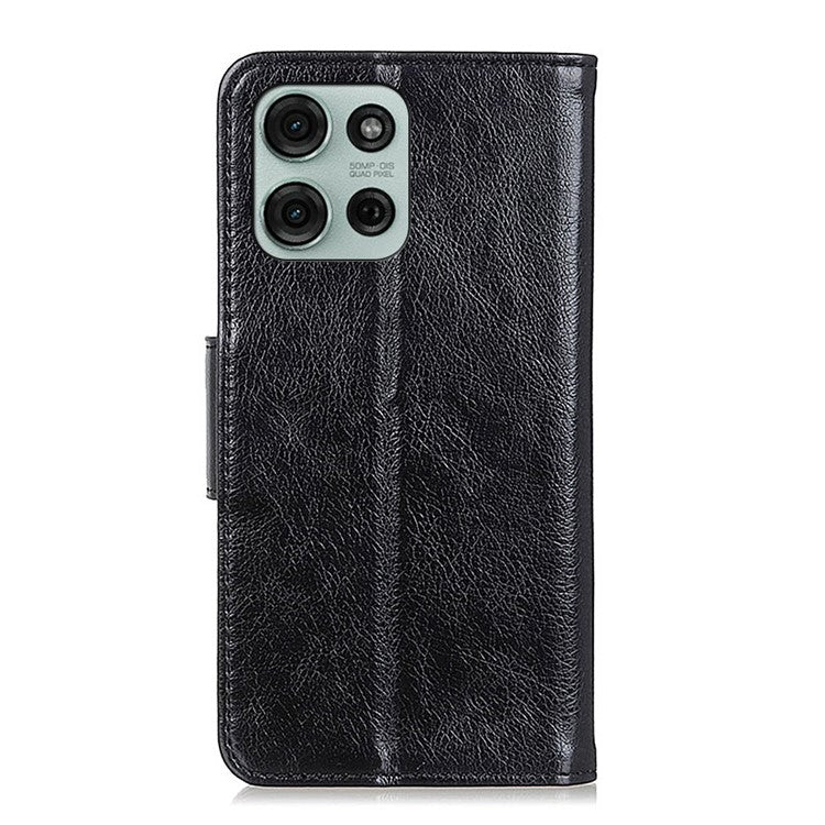 For Motorola Moto G75 5G Case Nappa Texture Split Leather Wallet Phone Cover - Black