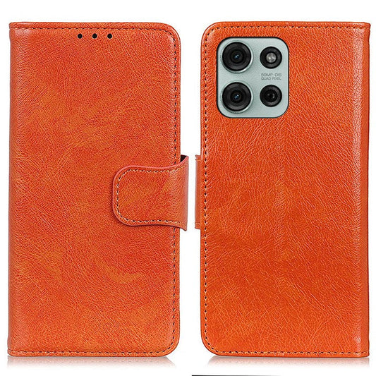 For Motorola Moto G75 5G Case Nappa Texture Split Leather Wallet Phone Cover - Orange