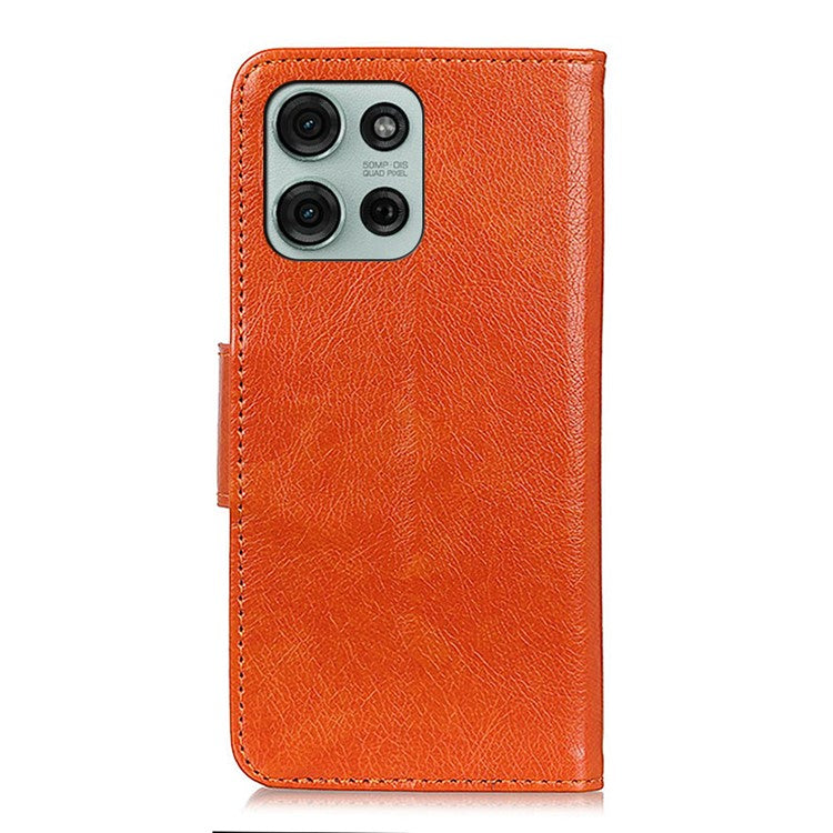 For Motorola Moto G75 5G Case Nappa Texture Split Leather Wallet Phone Cover - Orange