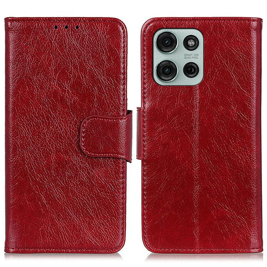 For Motorola Moto G75 5G Case Nappa Texture Split Leather Wallet Phone Cover - Red