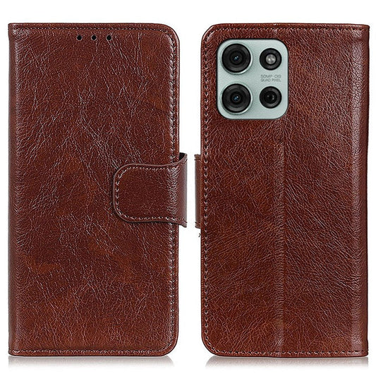 For Motorola Moto G75 5G Case Nappa Texture Split Leather Wallet Phone Cover - Brown