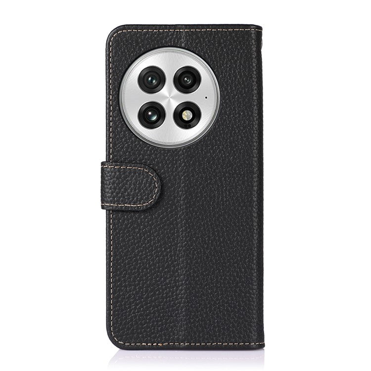KHAZNEH For OnePlus 13 Phone Case Genuine Cow Leather Flip Cover - Black