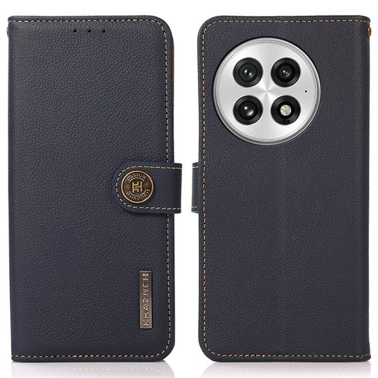 KHAZNEH For OnePlus 13 Case Genuine Cow Leather Wallet Phone Cover - Blue