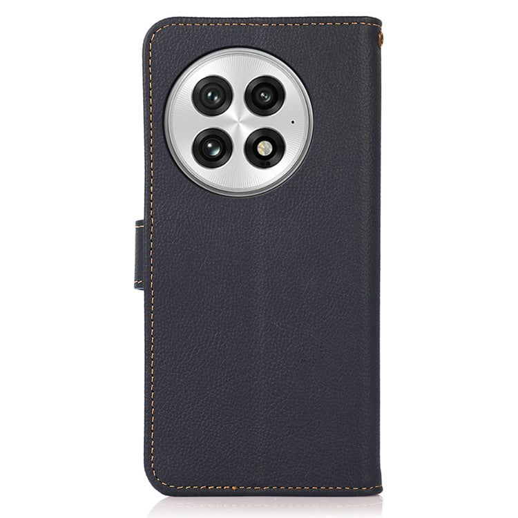 KHAZNEH For OnePlus 13 Case Genuine Cow Leather Wallet Phone Cover - Blue