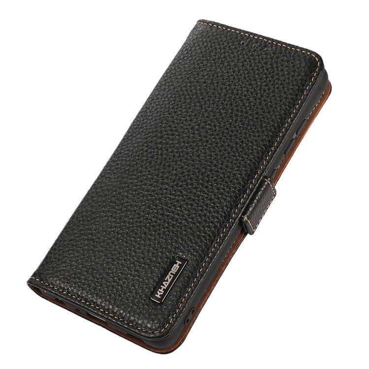 KHAZNEH For OnePlus 13 Phone Case Genuine Cow Leather Cover RFID Blocking - Black