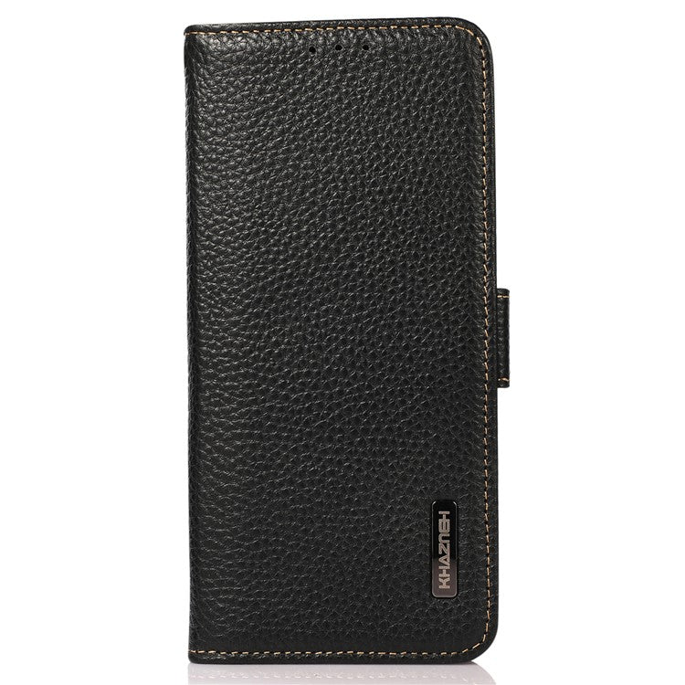 KHAZNEH For OnePlus 13 Phone Case Genuine Cow Leather Cover RFID Blocking - Black