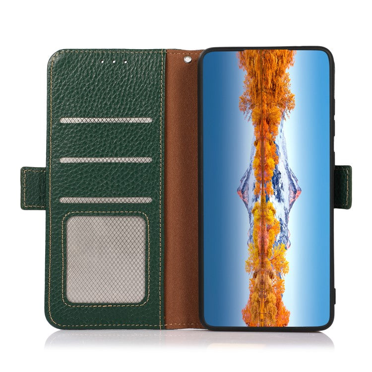 KHAZNEH For OnePlus 13 Phone Case Genuine Cow Leather Cover RFID Blocking - Green