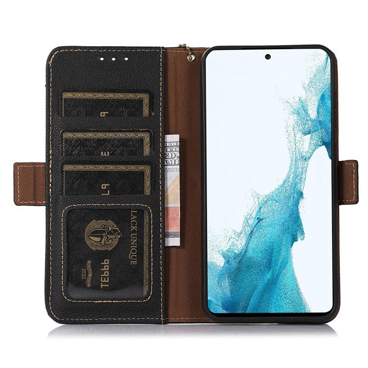 TJ For OnePlus 13 Case RFID Blocking Genuine Cow Leather Phone Cover - Black