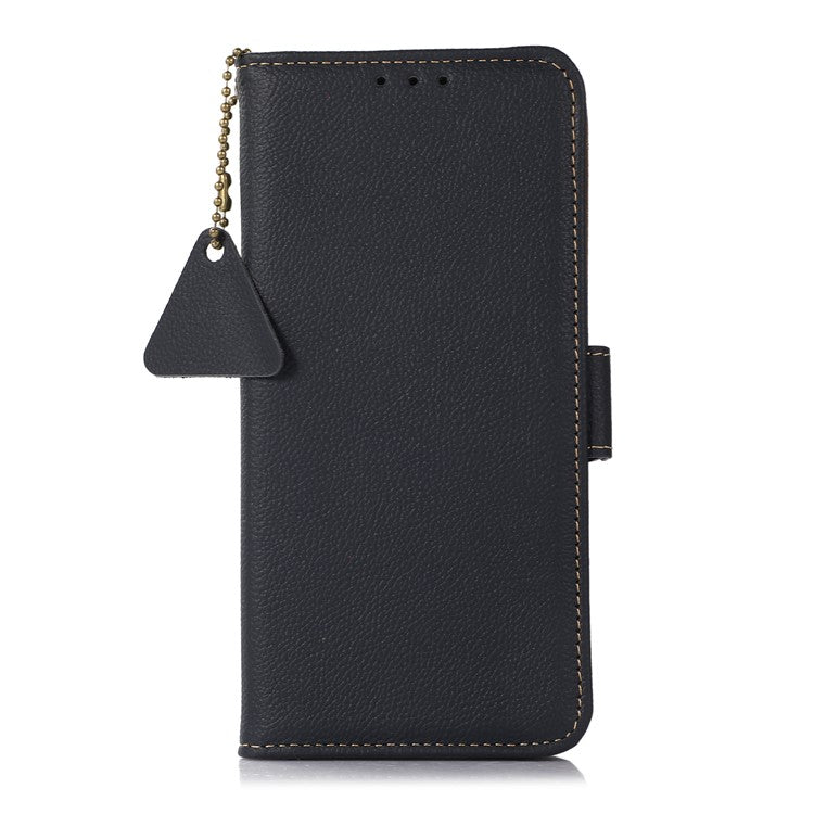 TJ For OnePlus 13 Case RFID Blocking Genuine Cow Leather Phone Cover - Blue