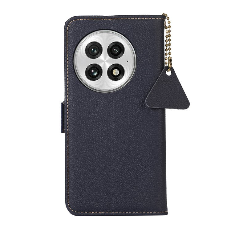 TJ For OnePlus 13 Case RFID Blocking Genuine Cow Leather Phone Cover - Blue