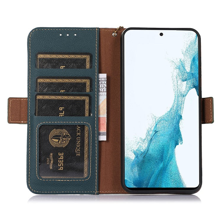 TJ For OnePlus 13 Case RFID Blocking Genuine Cow Leather Phone Cover - Green
