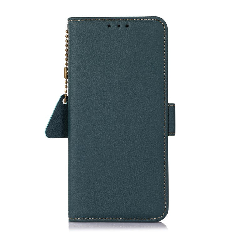 TJ For OnePlus 13 Case RFID Blocking Genuine Cow Leather Phone Cover - Green