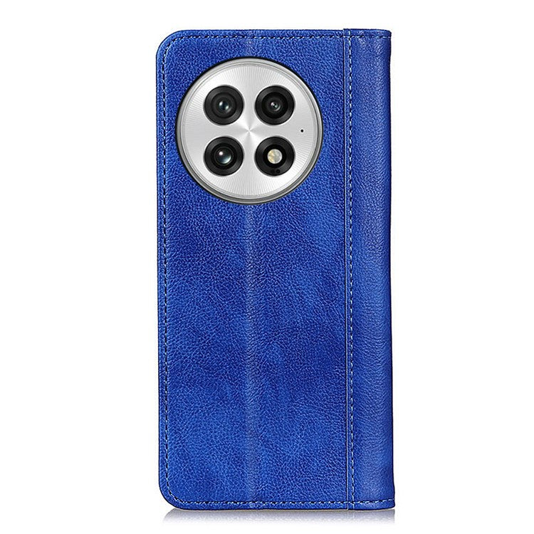 For OnePlus 13 Stand Case Split Leather Litchi Texture Wallet Phone Cover - Blue