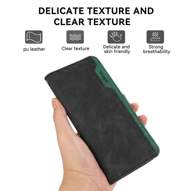 ABEEL For OnePlus 13 Case Color Splicing Leather Flip Phone Cover RFID Blocking - Black