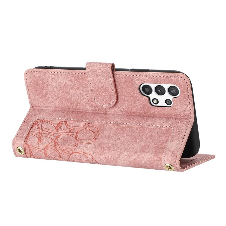 For Samsung Galaxy A32 5G / M32 5G Case Tulip Leather Phone Cover with 5 Card Slots Wallet - Pink