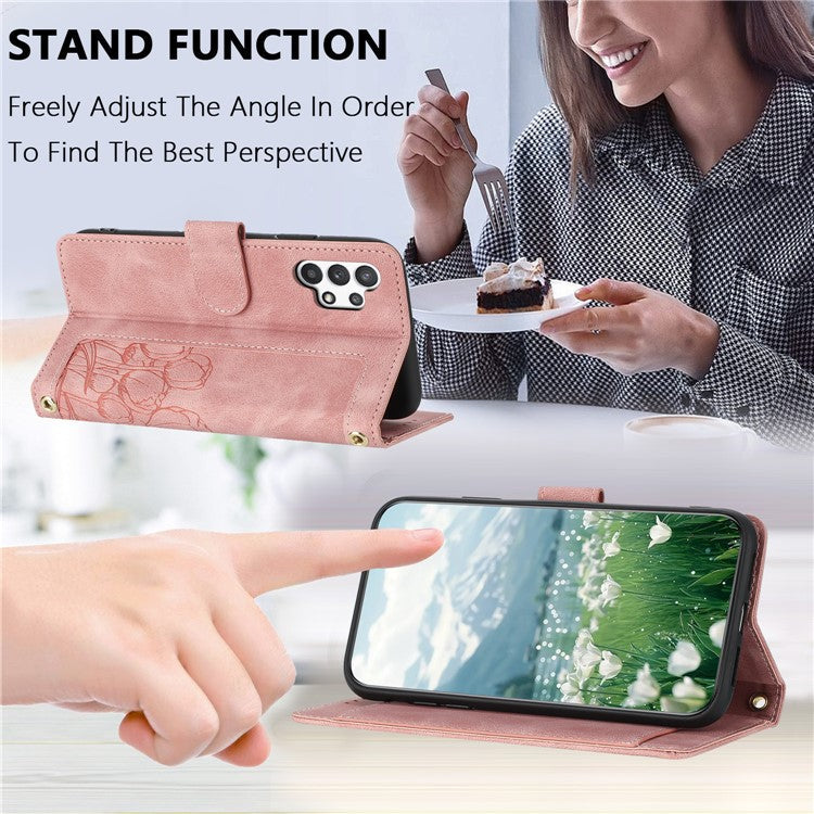 For Samsung Galaxy A32 5G / M32 5G Case Tulip Leather Phone Cover with 5 Card Slots Wallet - Pink