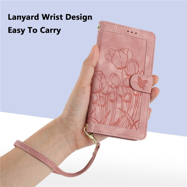 For Samsung Galaxy A32 5G / M32 5G Case Tulip Leather Phone Cover with 5 Card Slots Wallet - Pink