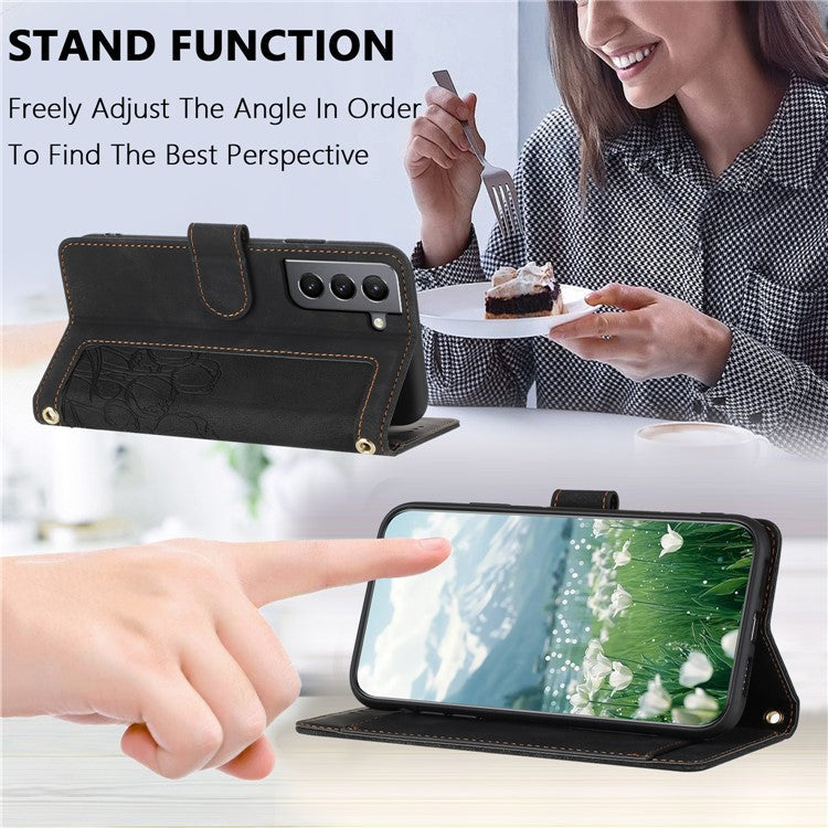 For Samsung Galaxy S22 5G Case Tulip Leather Phone Cover with 5 Card Slots Wallet - Black