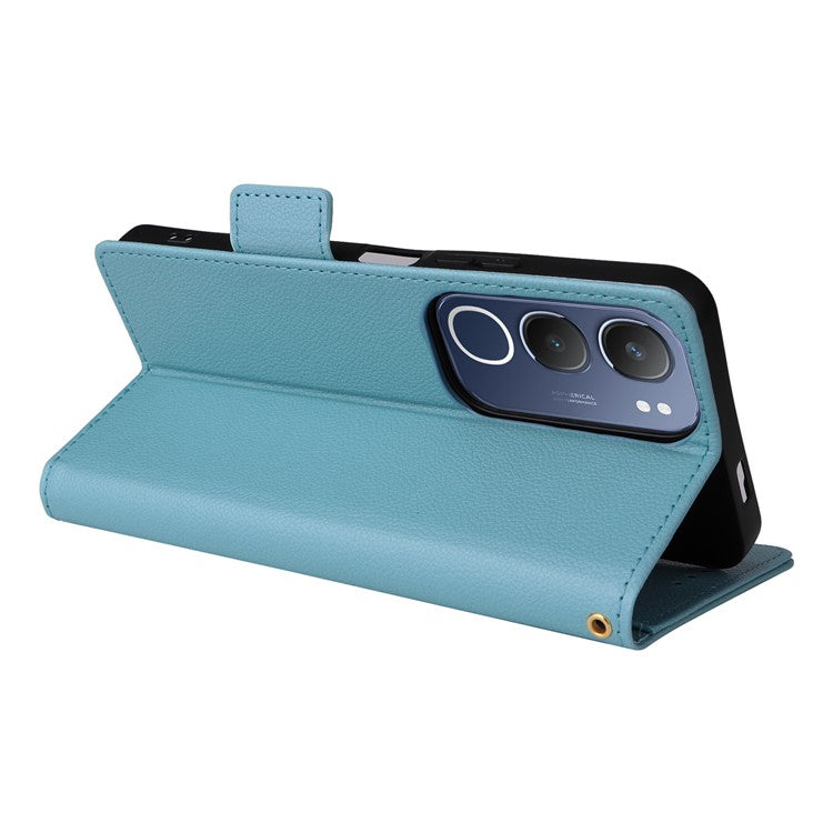 For vivo Y19s 4G Case Litchi Texture PU Leather Wallet Flip Phone Cover - Baby Blue