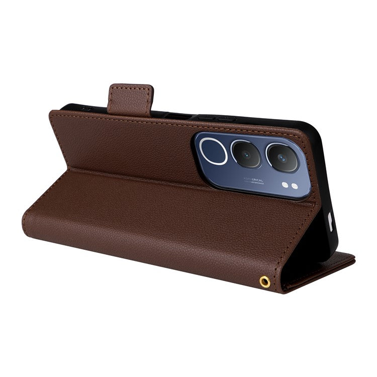 For vivo Y19s 4G Case Litchi Texture PU Leather Wallet Flip Phone Cover - Brown