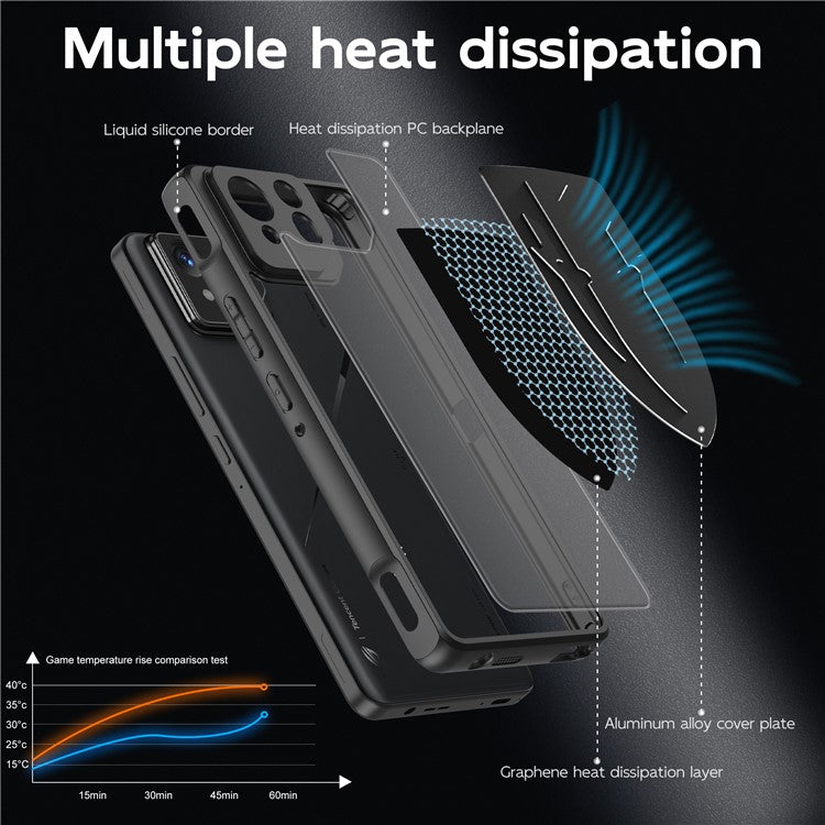 For Asus ROG Phone 8 Pro 5G / Phone 8 5G Shield Heat Dissipation Phone Case Liquid Silicone+PC Back Cover - Black