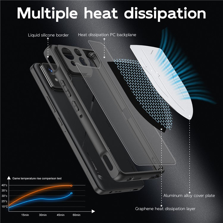 For Asus ROG Phone 8 Pro 5G / Phone 8 5G Shield Heat Dissipation Phone Case Liquid Silicone+PC Back Cover - Silver