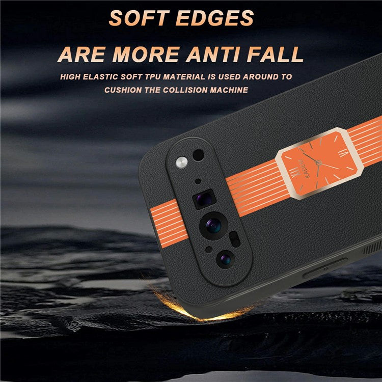 KADEM For Google Pixel 9 Pro Case Leather+TPU+Acrylic Anti-Scratch Phone Cover - Black