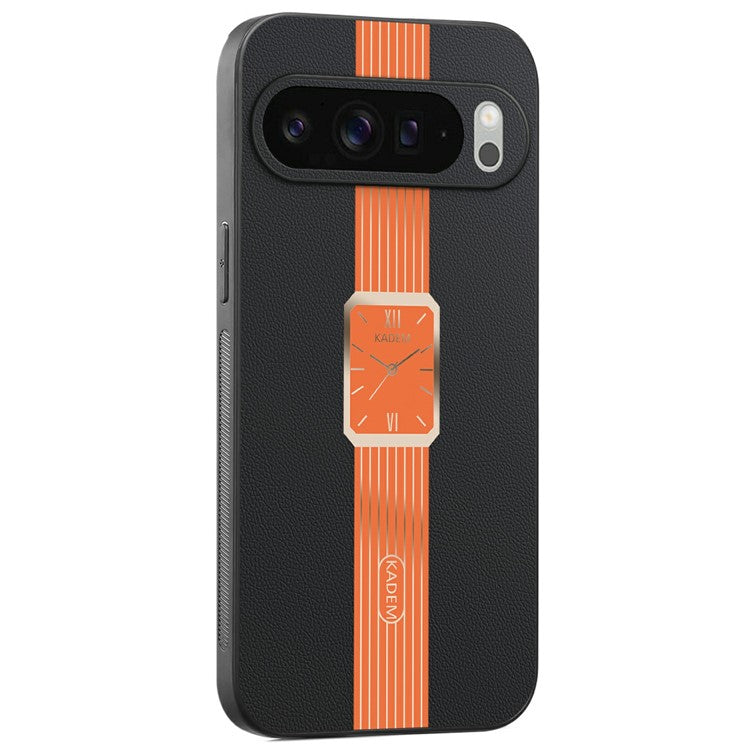 KADEM For Google Pixel 9 Pro XL Case Leather+TPU+Acrylic Anti-Scratch Phone Cover - Orange