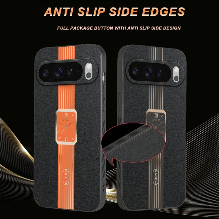 KADEM For Google Pixel 9 Pro XL Case Leather+TPU+Acrylic Anti-Scratch Phone Cover - Black