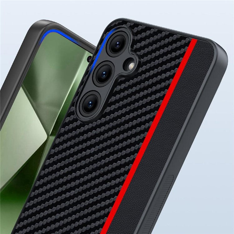 For Samsung Galaxy S24 Case Leather+PC Hard Phone Cover Carbon Fiber Texture - Black / Yellow