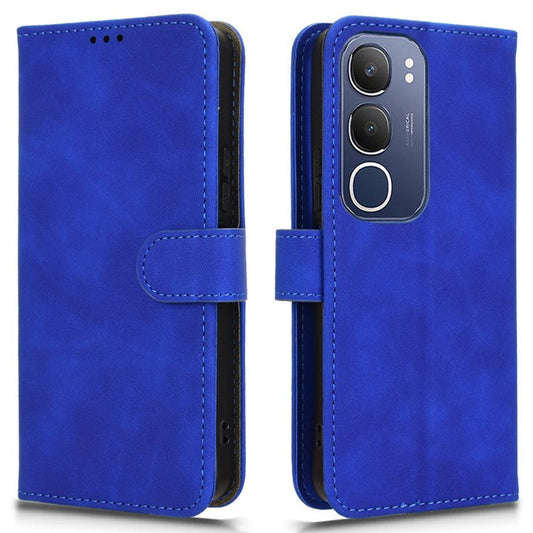 For vivo Y19s 4G Leather Case Skin-Feel Anti-Drop Wallet Flip Phone Cover - Blue