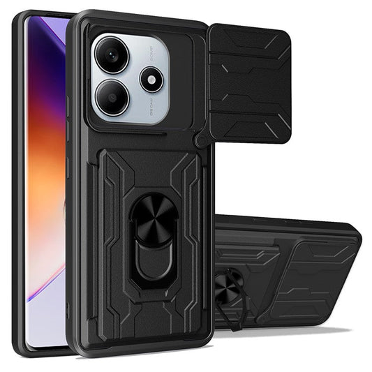 For Xiaomi Redmi Note 14 5G / 14 4G Case PC+TPU Kickstand Phone Back Cover with Camera Slider - Black