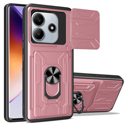 For Xiaomi Redmi Note 14 5G Case PC+TPU Kickstand Phone Back Cover with Camera Slider - Rose Gold