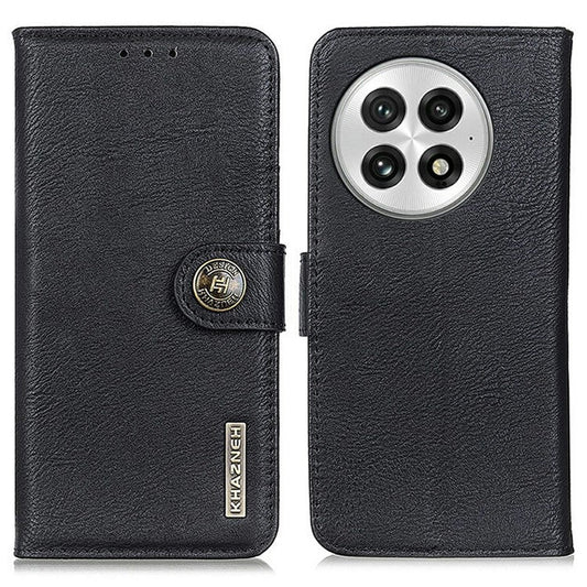 KHAZNEH For OnePlus 13 Wallet Case Cowhide Texture Leather Flip Phone Cover - Black