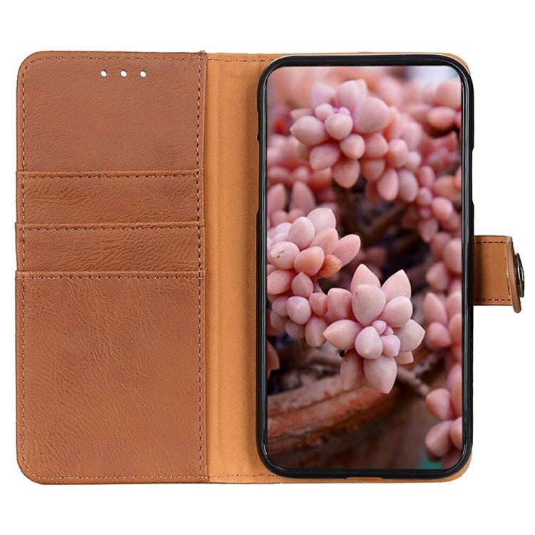 KHAZNEH For OnePlus 13 Wallet Case Cowhide Texture Leather Flip Phone Cover - Brown