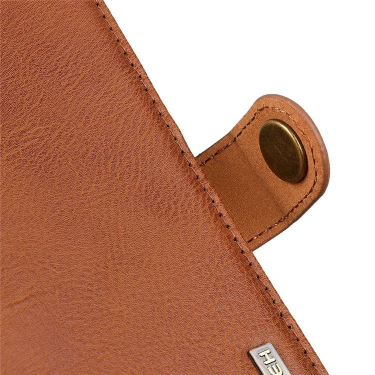 KHAZNEH For OnePlus 13 Wallet Case Cowhide Texture Leather Flip Phone Cover - Brown